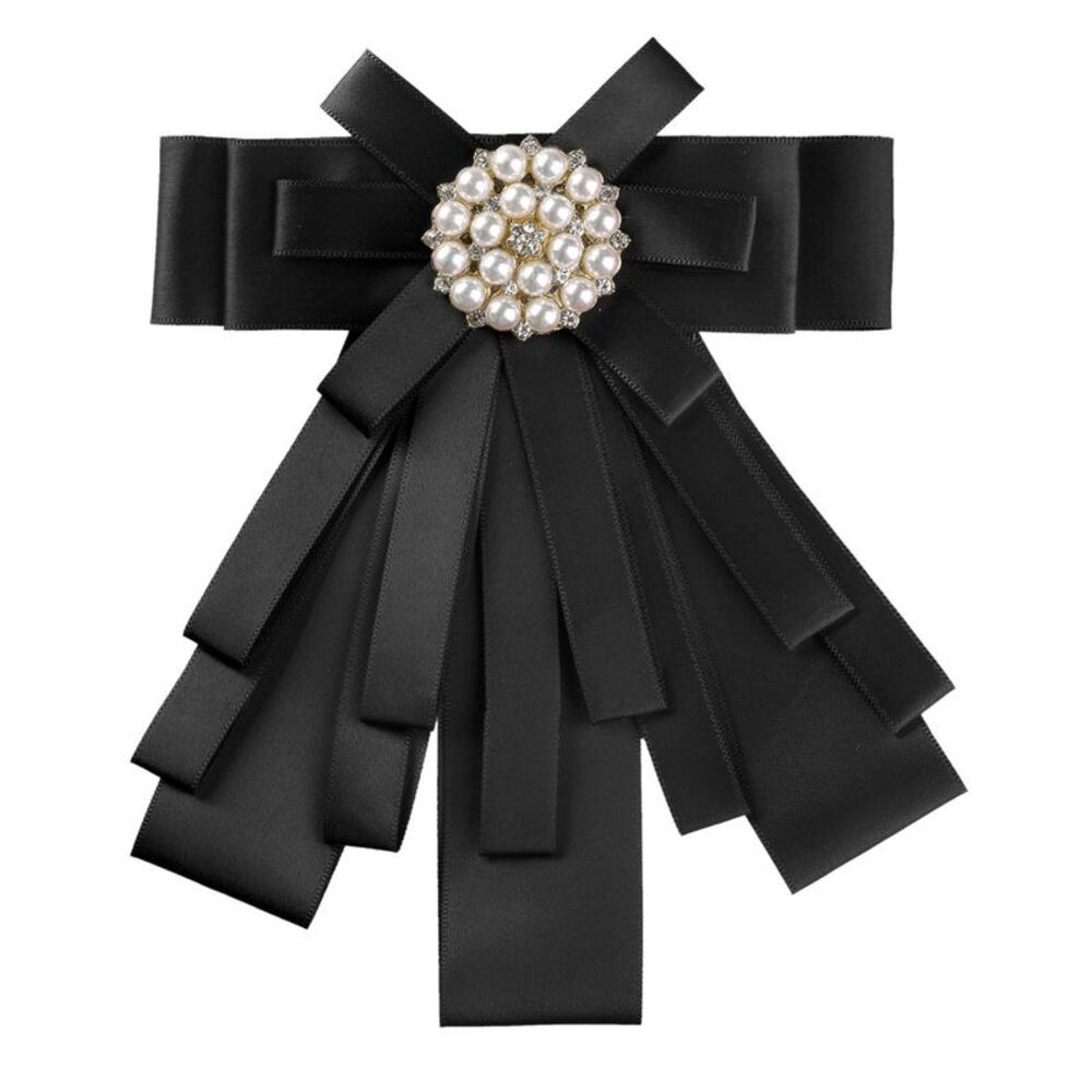 Ribbon Brooch Bowknot Necktie Bow Brooches Pre-Tied Bow Ties One Size Black